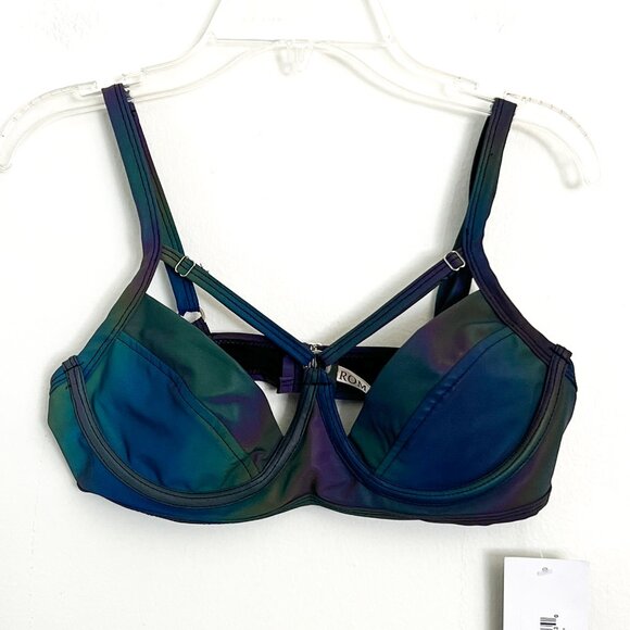 Roma Reflective Strappy Cutout Underwire Bra Top Rave Outfit NWT S - Picture 1 of 7